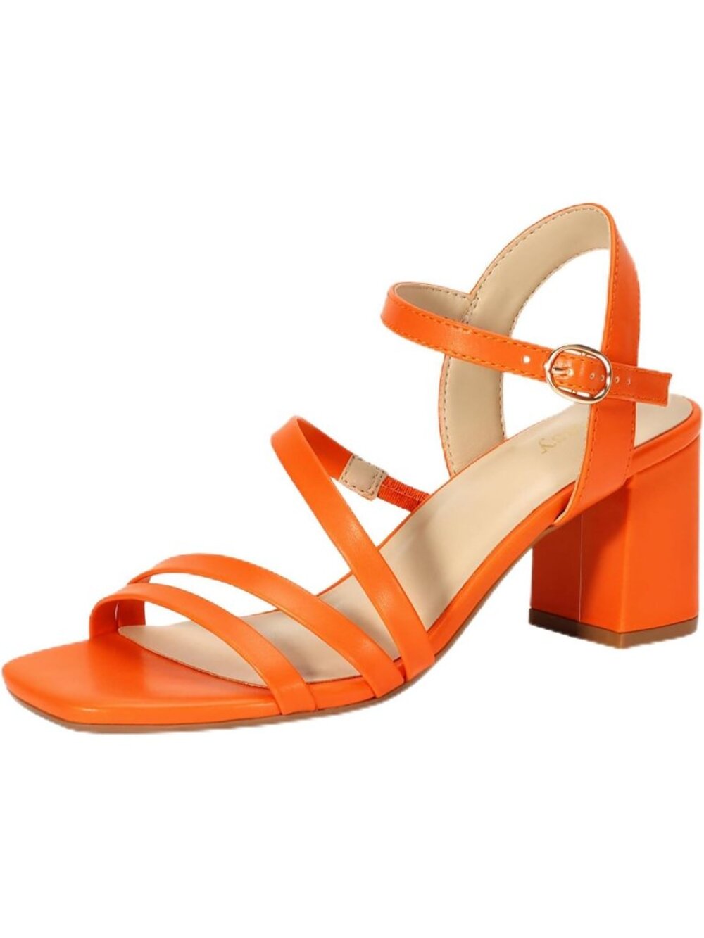 Women's Orange Square Open Toe Chunky Block Strappy Heeled Sandals For Wedding